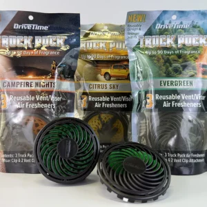 Drive Time Truck Puck® Vent / Visor Clip, Refillable Automobile Air Fresheners - (3-Pack Bundle Options)